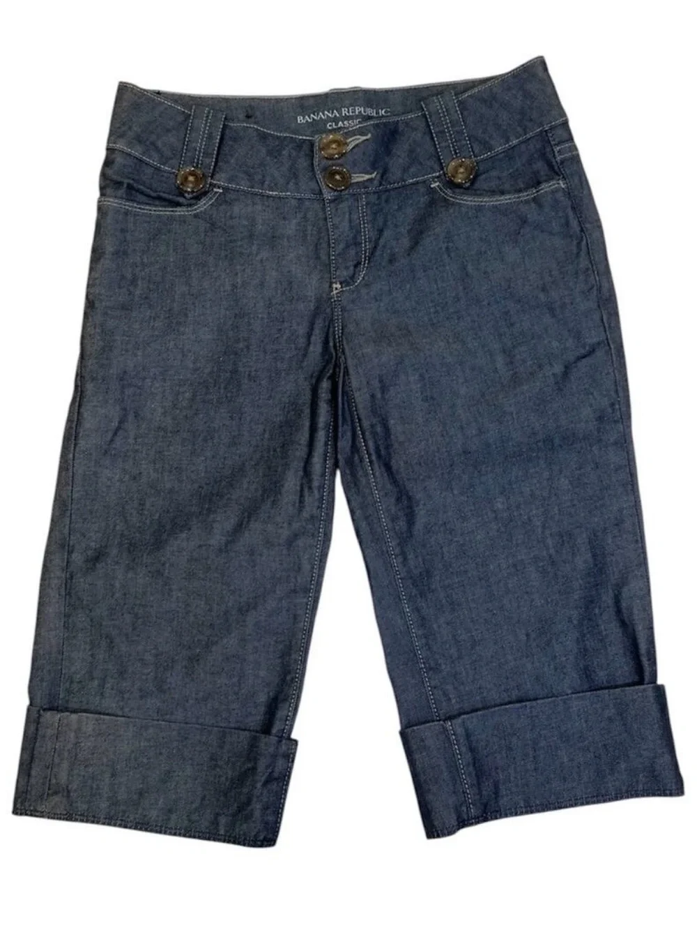 Vintage Banana Republic Classic Chambray Gaucho Bermuda Shorts Sailor Waist 0P